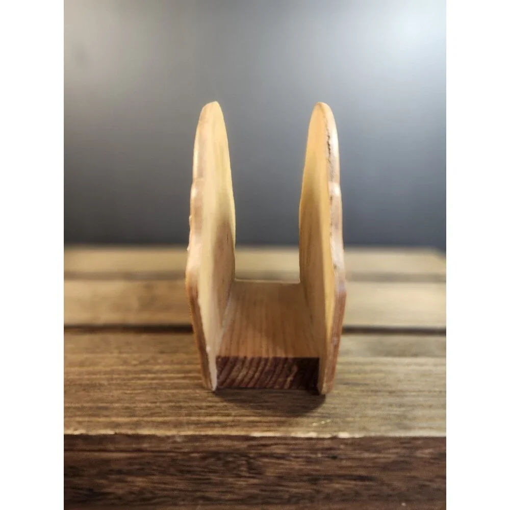 vintage wooden napkin holder features a farmhouse-style pig